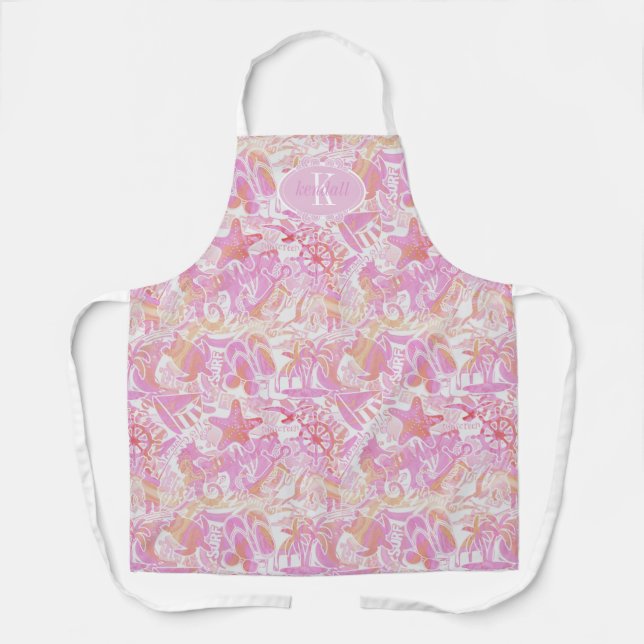 Nautical Beach Collage Hot Pink ID840 Apron (Front)