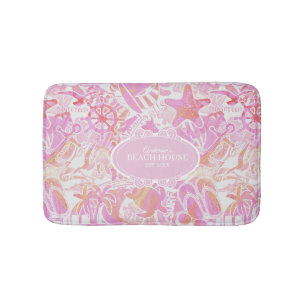 Nautical Beach Collage Hot Pink ID840 Bath Mat