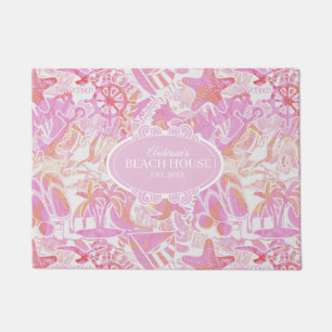 Nautical Beach Collage Hot Pink ID840 Doormat