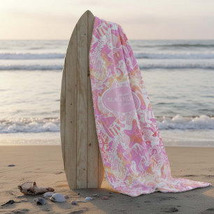 Nautical Beach Collage Hot Pink ID840 Fleece Blanket