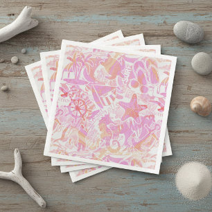 Nautical Beach Collage Hot Pink ID840 Napkin