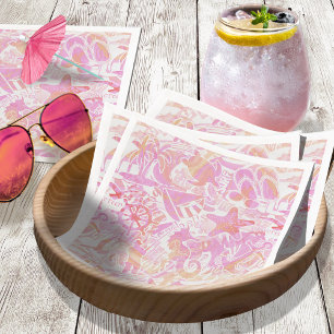 Nautical Beach Collage Hot Pink ID840 Napkin