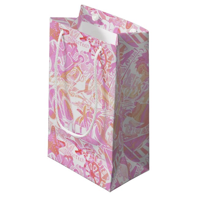 Nautical Beach Collage Hot Pink ID840 Small Gift Bag (Front Angled)