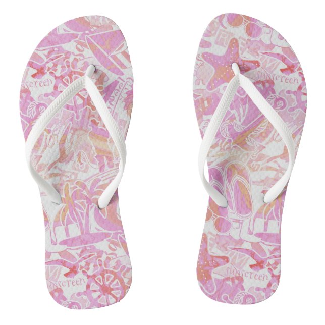 Nautical Beach Collage Hot Pink ID840 Thongs (Footbed)