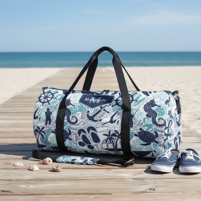 Nautical Beach Collage Navy Teal ID840 Duffle Bag (Creator Uploaded)