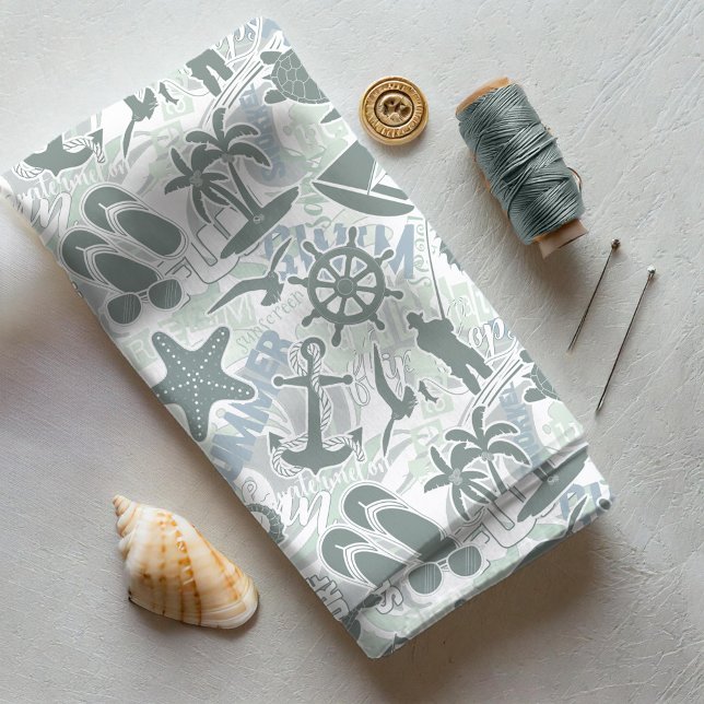 Nautical Beach Collage Olive ID839 Fabric (Creator Uploaded)