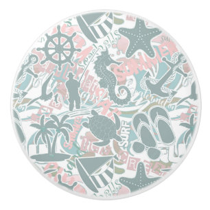 Nautical Beach Collage Sage ID840 Ceramic Knob