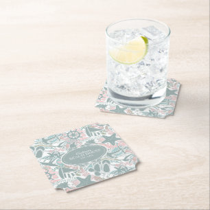 Nautical Beach Collage Sage ID840 Paper Coaster