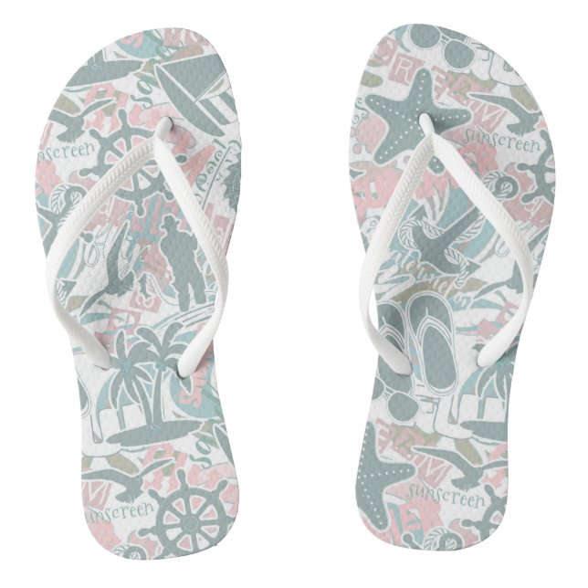 Nautical Beach Collage Sage ID840 Thongs (Footbed)