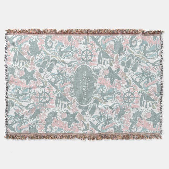 Nautical Beach Collage Sage ID840 Throw Blanket (Front)