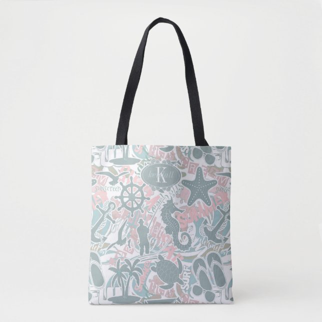 Nautical Beach Collage Sage ID840 Tote Bag (Front)