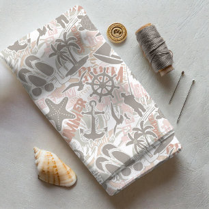 Nautical Beach Collage Taupe ID840 Fabric