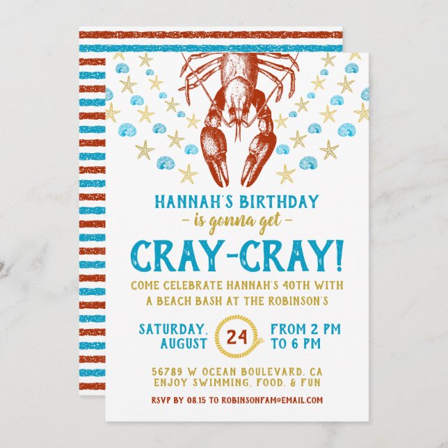 Nautical Beach Crayfish Shell Adult Birthday Party Invitation (Front/Back)