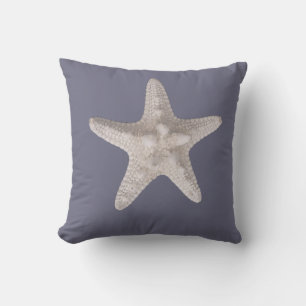 Nautical Beach Dusty Blue White Starfish Cushion