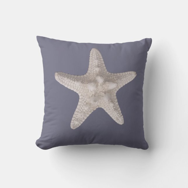 Nautical Beach Dusty Blue White Starfish Cushion (Front)