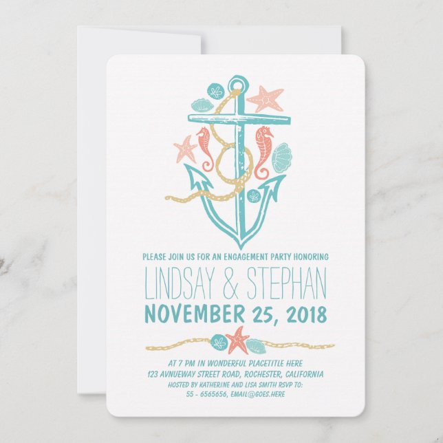 Nautical beach engagement party invitations (Front)