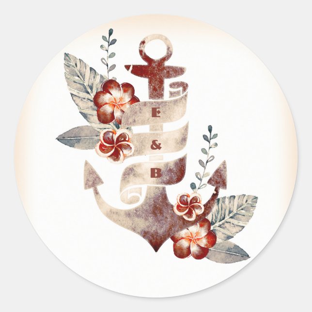 Nautical Beach Floral Anchor Wedding Seal (Front)