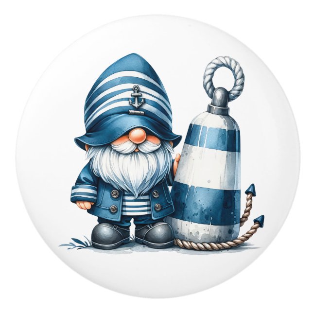 Nautical Beach Gnome Ceramic Knob (Front)