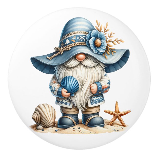 Nautical Beach Gnome Ceramic Knob (Front)