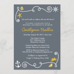 Nautical Beach Grey & Yellow Bridal or Baby Shower Invitation
