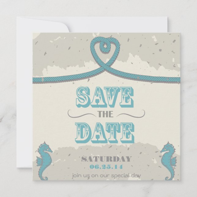 Nautical Beach Heart Knot Save the Date (Front)