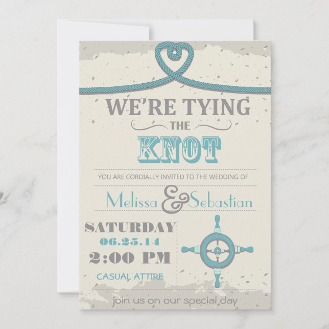Nautical Beach Heart Knot  Wedding Invite (Front)