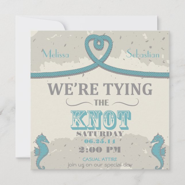 Nautical Beach Heart Knot  Wedding Invite (Front)