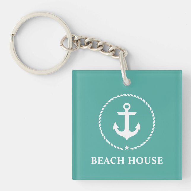 Nautical Beach House Anchor Rope Key Ring (Front)