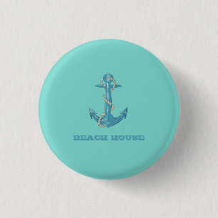 Nautical Beach House,Anchor,Rope,Mint Green  3 Cm Round Badge