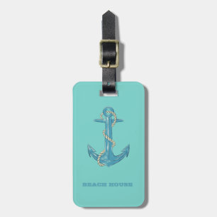 Nautical Beach House,Anchor,Rope,Mint Green Luggage Tag