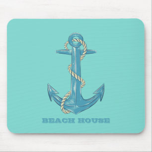 Nautical Beach House,Anchor,Rope,Mint Green Mouse Pad