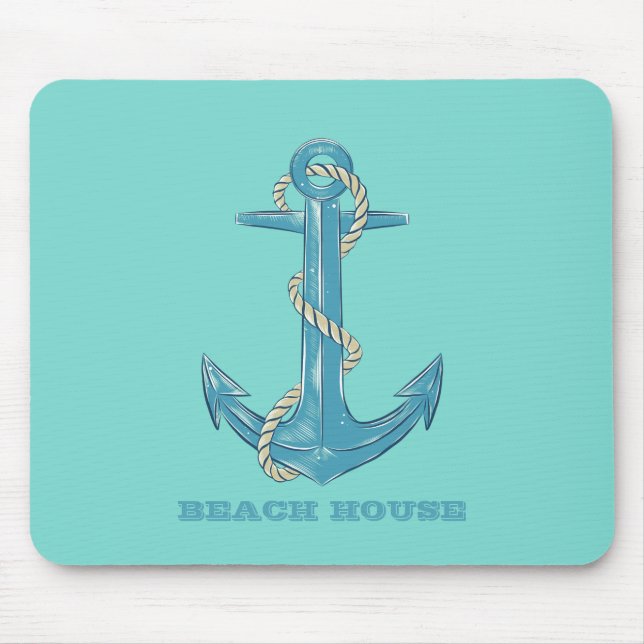 Nautical Beach House,Anchor,Rope,Mint Green  Mouse Pad (Front)
