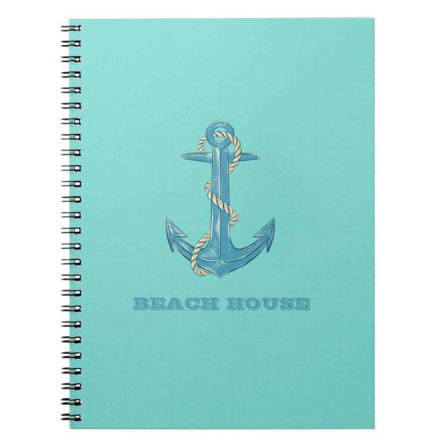 Nautical Beach House,Anchor,Rope,Mint Green     Notebook (Front)