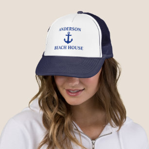 Nautical Beach House Family Name Anchor Blue Trucker Hat