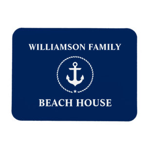 Nautical Beach House Family Name Anchor Navy Blue Magnet