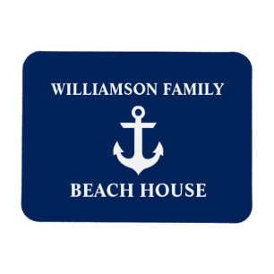 Nautical Beach House Family Name Anchor Navy Blue Magnet