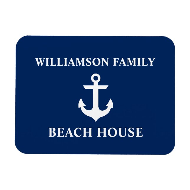 Nautical Beach House Family Name Anchor Navy Blue Magnet (Horizontal)