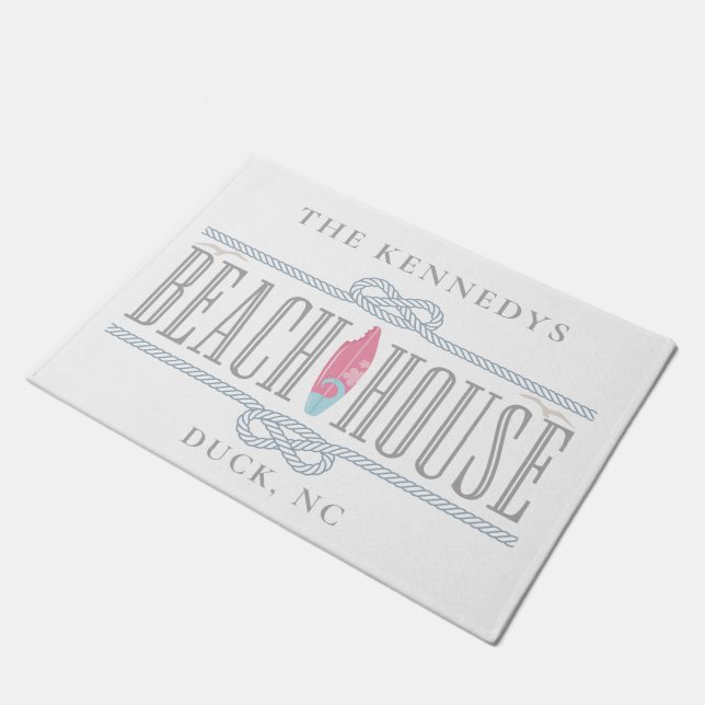 Nautical Beach House Monogrammed Name  Doormat (Angled)