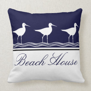 Nautical Beach house navy blue Sandpipers Cushion