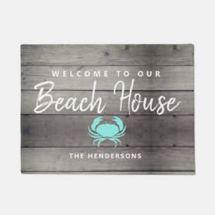 Nautical Beach House Rustic Crab Personalised Doormat