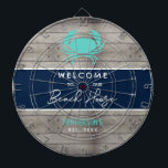 Nautical Beach House Rustic Wood Family Custom Dartboard<br><div class="desc">Nautical Beach House Rustic Wood Family Custom Dart Board game is great for a family reunion, summer party or any occasion. It is designed with a rustic faux wood background and a nautical teal crab. The beach phrase is "welcome to our beach house" in trendy handwritten lettering on the centre...</div>