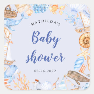 nautical beach illustrations baby shower square st square sticker