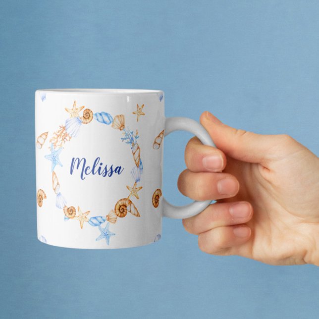 Nautical Beach Illustrations Personalised Monogram Coffee Mug (Creator Uploaded)
