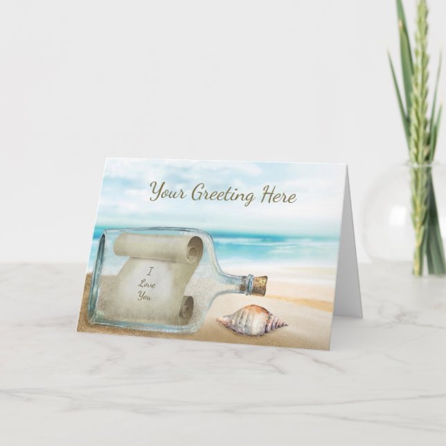 Nautical Beach Message in a Bottle Greeting Card (Front)