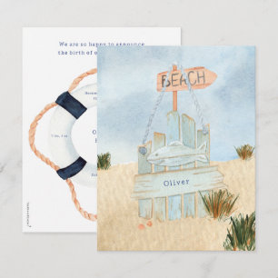 Nautical Beach Ocean Lifebuoy Birth Announcement