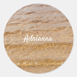 Nautical Beach Ocean Water Waves Name Gift  Classic Round Sticker