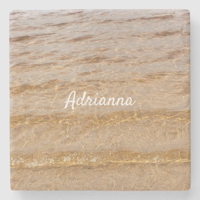 Nautical Beach Ocean Water Waves Name Gift  Stone Coaster (Front)