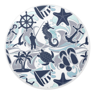Nautical Beach Pattern Navy ID839 Ceramic Knob