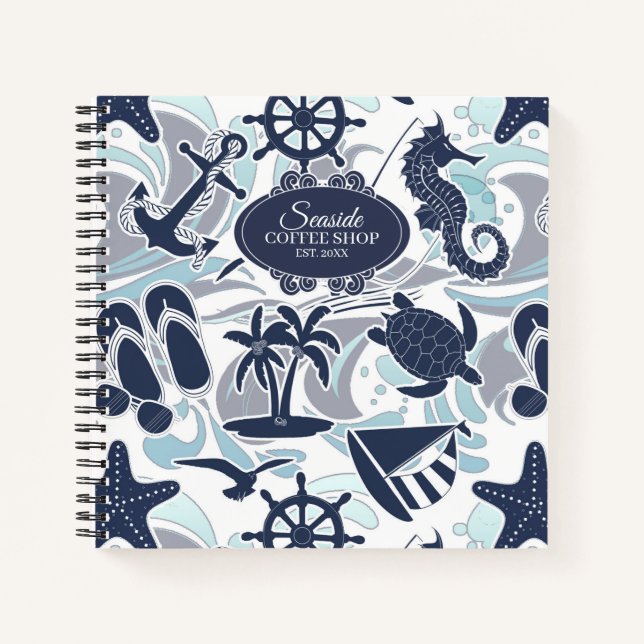 Nautical Beach Pattern Navy ID839 Notebook (Front)