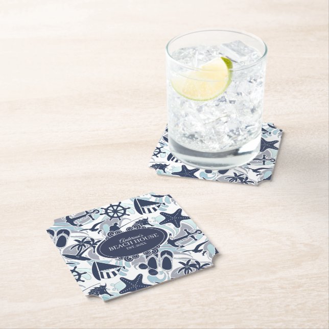 Nautical Beach Pattern Navy ID839 Paper Coaster (Insitu)